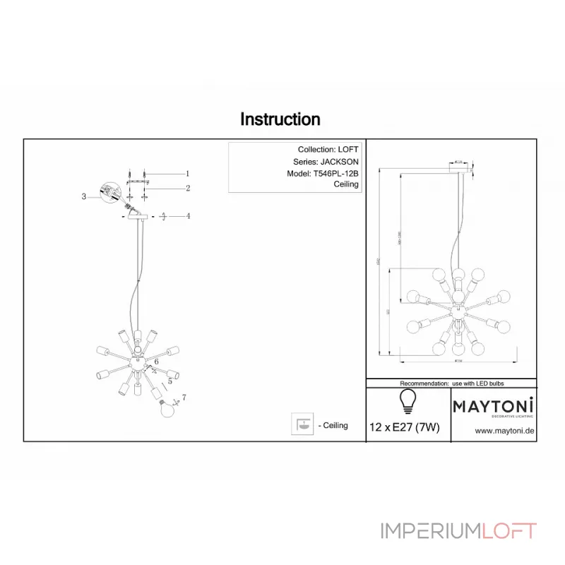 Подвесная люстра Maytoni Jackson T546PL-12B 