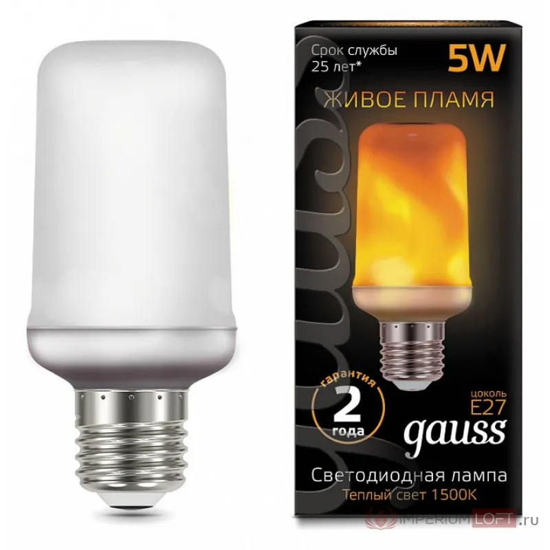 Лампа светодиодная Gauss LED T65 Corn Flame E27 5Вт 1500K 157402105 Цвет арматуры белый Цвет плафонов белый от ImperiumLoft