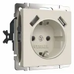 Розетка с заземлением, шторками и 2хUSB, без рамки Werkel айвори матовые W1171562