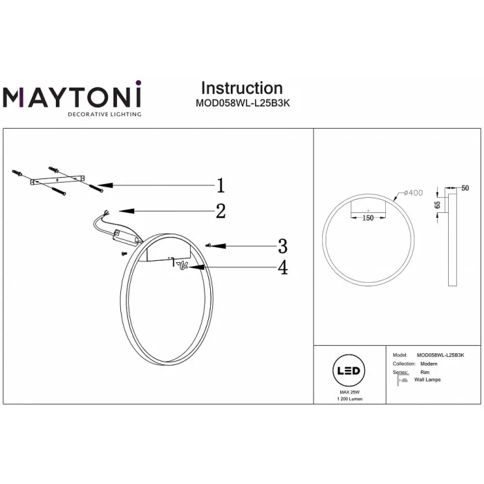 Накладной светильник Maytoni Rim MOD058WL-L25B3K от ImperiumLoft