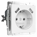 Розетка с заземлением, шторками и 2хUSB, без рамки Werkel белый матовый W1171561