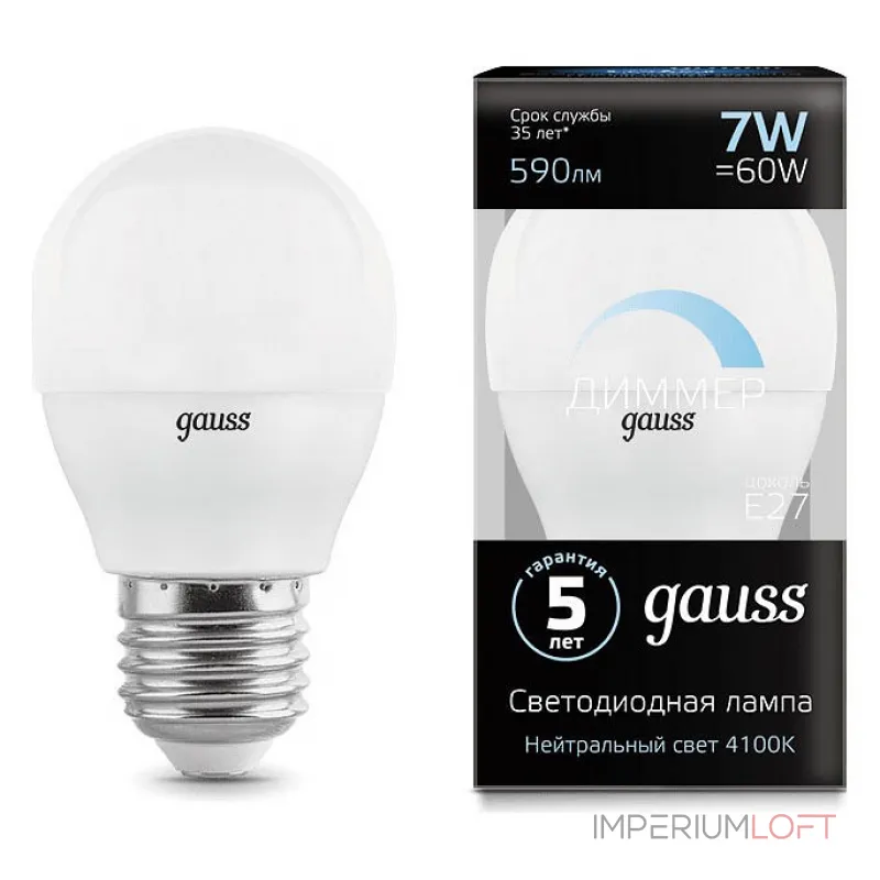 Лампа светодиодная Gauss LED Globe-dim E27 7Вт 4100K 105102207-D Цвет арматуры белый Цвет плафонов белый от ImperiumLoft Лампа светодиодная Gauss LED Globe-dim E27 7Вт 4100K 105102207-D Цвет арматуры белый Цвет плафонов белый от ImperiumLoft