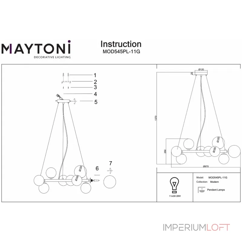 Подвесная люстра Maytoni MOD545PL-11G