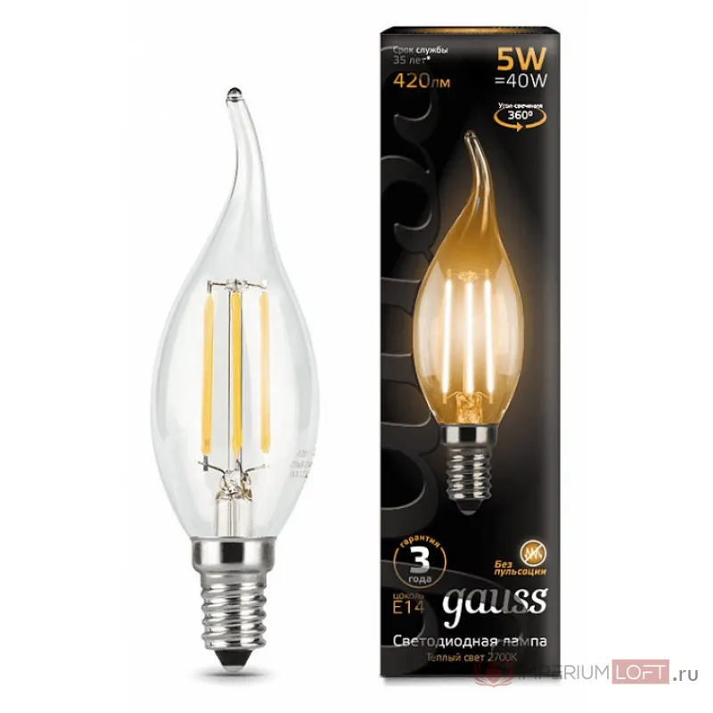 Лампа светодиодная Gauss LED Filament E14 5Вт 2700K 104801105 Цвет арматуры белый Цвет плафонов белый от ImperiumLoft