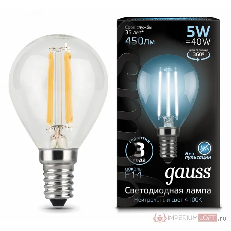 Лампа светодиодная Gauss E14 5Вт 4100K 105801205 от ImperiumLoft