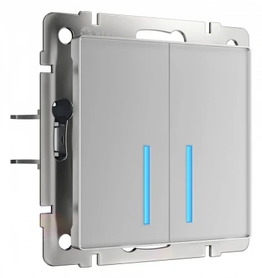 Выключатель сенсорый двухклавишный с подсветкой и функцией Wi-Fi, без рамки Werkel Серебряный W4520606