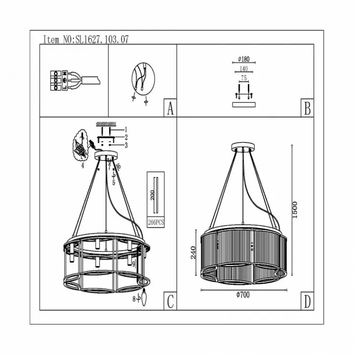 Подвесная люстра ST-Luce Velletri SL1627.103.07 Цвет арматуры серый Цвет плафонов неокрашенный от ImperiumLoft
