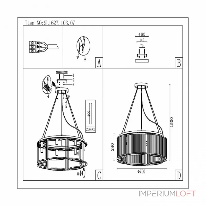 Подвесная люстра ST-Luce Velletri SL1627.103.07 Цвет арматуры серый Цвет плафонов неокрашенный