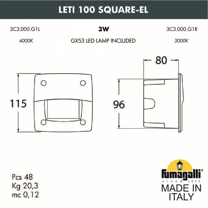 Встраиваемый светильник Fumagalli Leti 3C3.000.000.LYG1L от ImperiumLoft