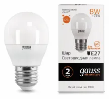 Лампа светодиодная Gauss E27 8Вт 3000K 53218 Цвет арматуры хром Цвет плафонов белый