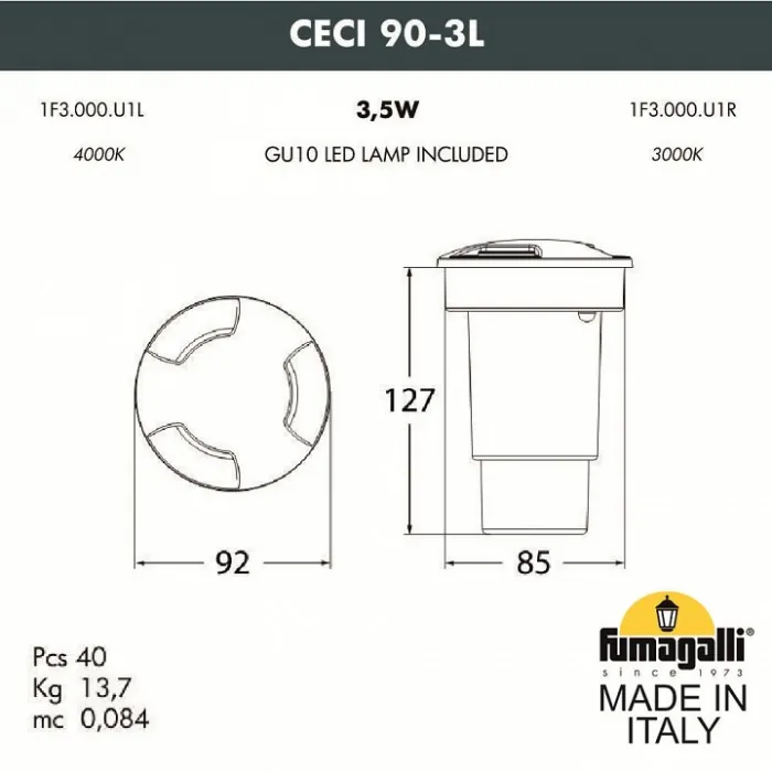 Встраиваемый в дорогу светильник Fumagalli Ceci 1F3.000.000.AYU1L от ImperiumLoft