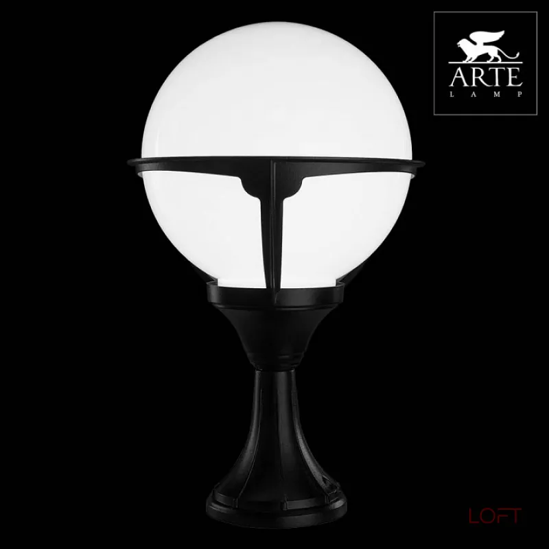 Наземный низкий светильник Arte Lamp Monaco A1494FN-1BK Цвет арматуры черный Цвет плафонов белый