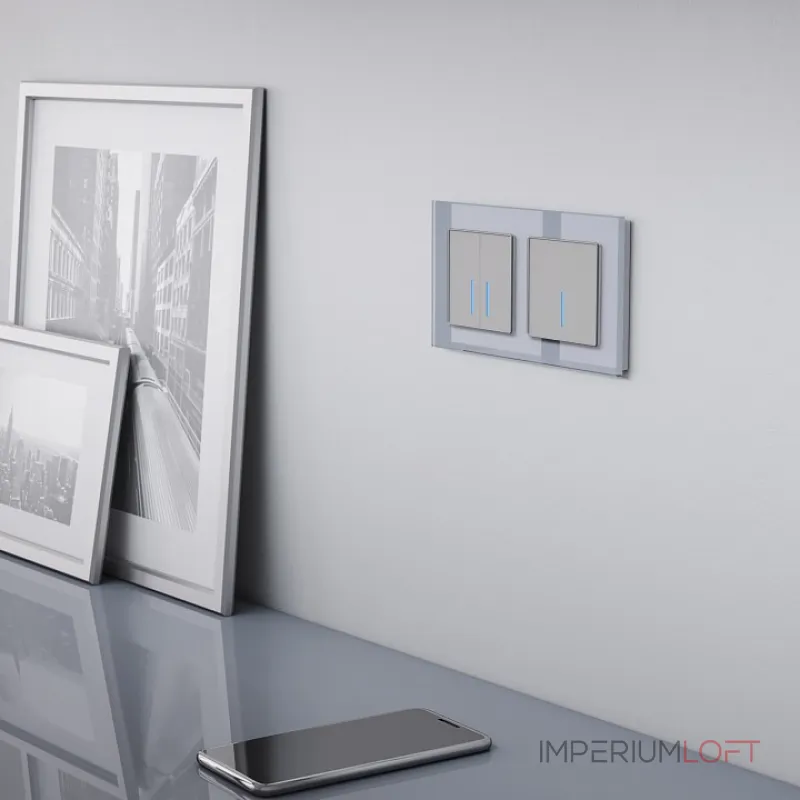 Выключатель сенсорый двухклавишный с подсветкой и функцией Wi-Fi, без рамки Werkel Серебряный W4520606 от ImperiumLoft Выключатель сенсорый двухклавишный с подсветкой и функцией Wi-Fi, без рамки Werkel Серебряный W4520606 от ImperiumLoft