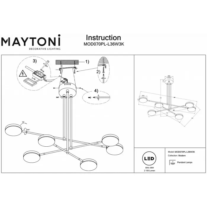 Люстра на штанге Maytoni Fad MOD070PL-L36W3K от ImperiumLoft