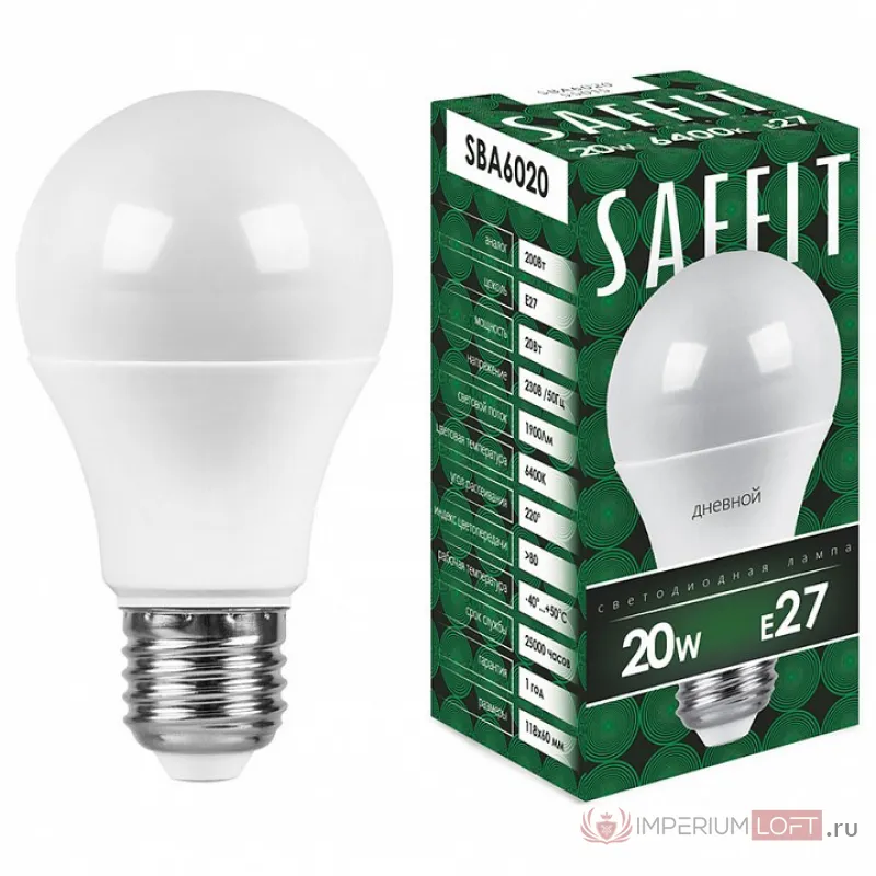 Лампа светодиодная Feron Saffit SBA6020 E27 20Вт 6400K 55015 Цвет арматуры белый Цвет плафонов белый от ImperiumLoft