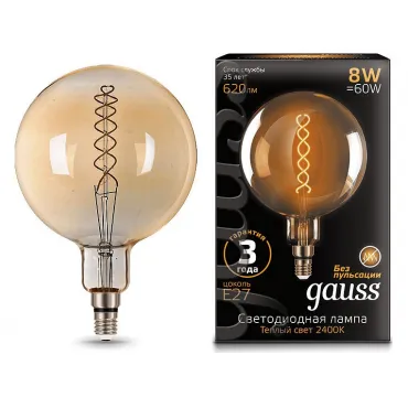 Лампа светодиодная Gauss LED Vintage Filament Flexible E27 8Вт 2400K 154802008 Цвет арматуры золото Цвет плафонов янтарный