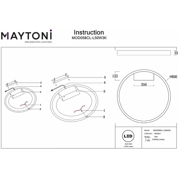 Накладной светильник Maytoni Rim MOD058CL-L50W3K от ImperiumLoft