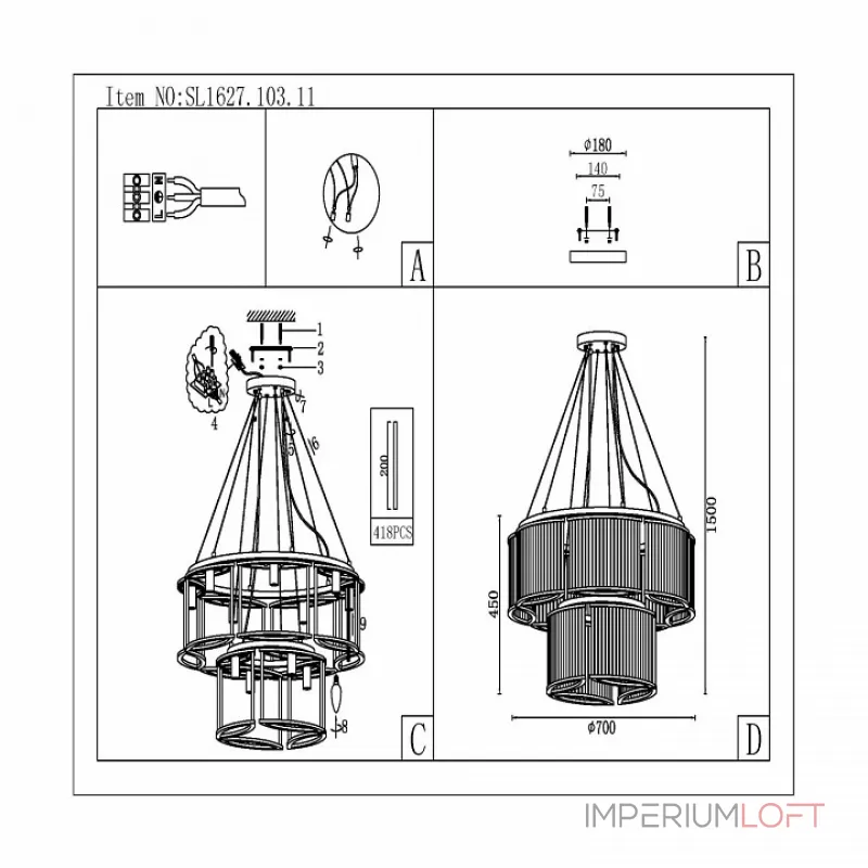 Подвесная люстра ST-Luce Velletri SL1627.103.11 Цвет арматуры серый Цвет плафонов неокрашенный