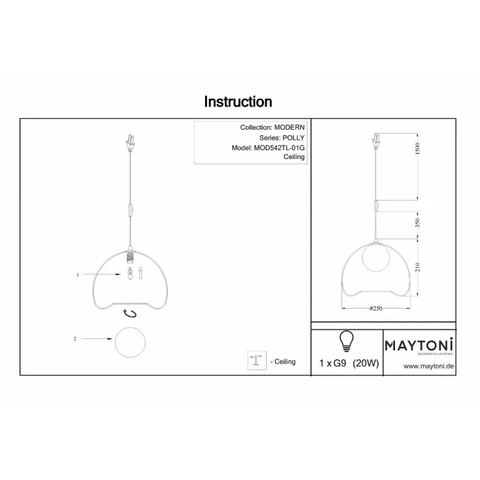 Настольная лампа декоративная Maytoni Polly MOD542TL-01G Цвет арматуры золото Цвет плафонов золото от ImperiumLoft