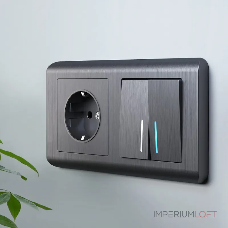 Розетка с заземлением без рамки Werkel графит рифленый W1171004