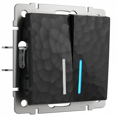 Выключатель двухклавишный с подсветкой без рамки Werkel W1220108 (черный) Цвет арматуры черный