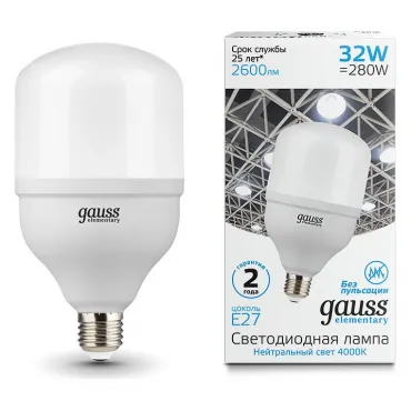 Лампа светодиодная Gauss Elementary LED T100 E27 32Вт 4000K 63223 Цвет арматуры хром Цвет плафонов белый