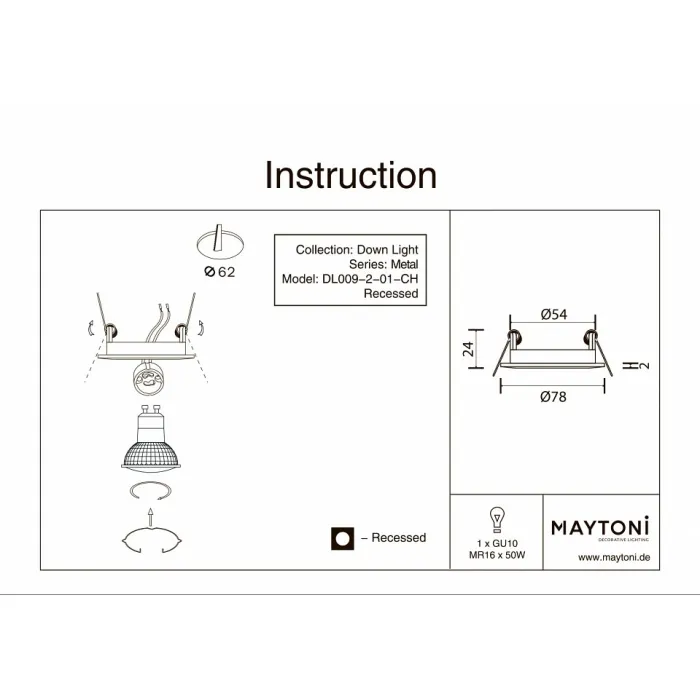 Встраиваемый светильник Maytoni Metal Modern DL009-2-01-CH Цвет арматуры хром от ImperiumLoft
