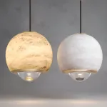 Подвесной светильник HENNEKE MARBLE Cloud Marble A с лифтом с лифтом с шарообразным плафоном из натурального мрамора