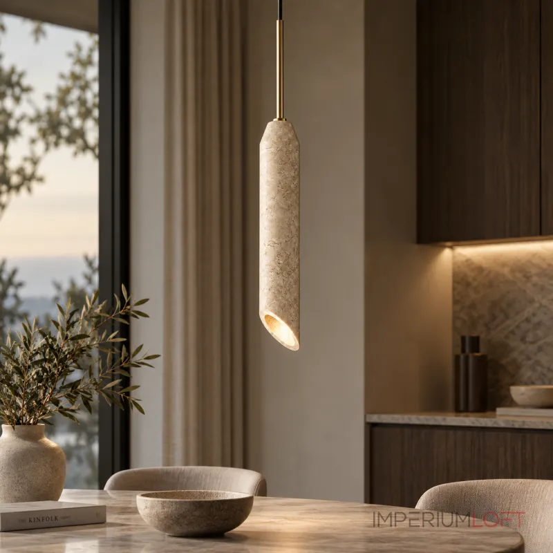 Подвесной светильник STRATA Beige с мраморным цилиндрическим плафоном от Vinsa
