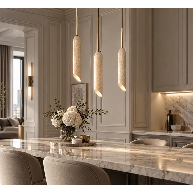 Подвесной светильник STRATA Beige с мраморным цилиндрическим плафоном от Vinsa