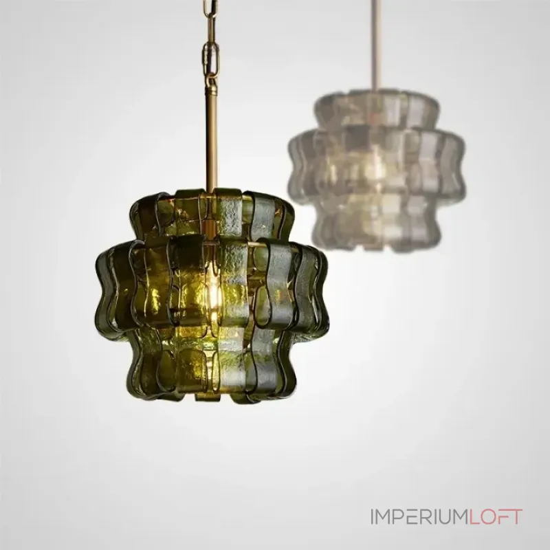 Подвесной светильник KARIOKA Green+Bronze с изогнутыми подвесами из фактурного стекла от Vinsa Подвесной светильник KARIOKA Green+Bronze с изогнутыми подвесами из фактурного стекла от Vinsa