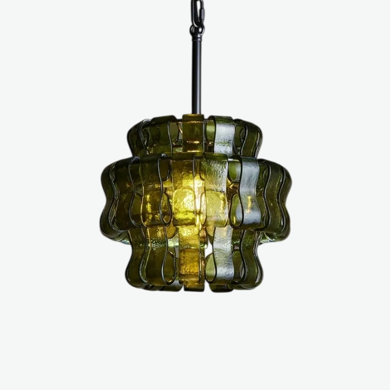 Подвесной светильник KARIOKA Green+Black с изогнутыми подвесами из фактурного стекла от Vinsa Подвесной светильник KARIOKA Green+Black с изогнутыми подвесами из фактурного стекла от Vinsa
