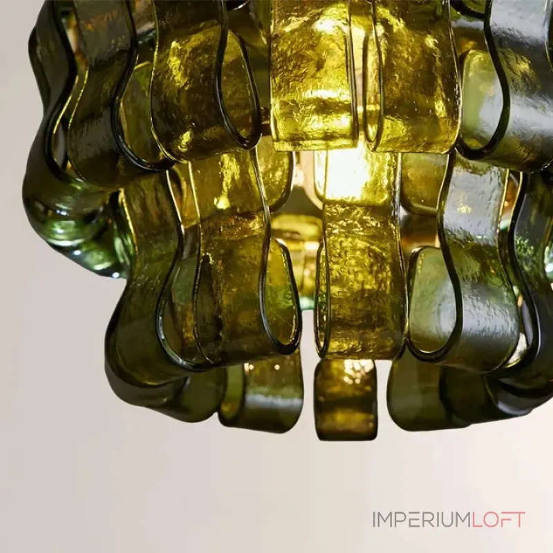 Подвесной светильник KARIOKA Green+Bronze с изогнутыми подвесами из фактурного стекла от Vinsa Подвесной светильник KARIOKA Green+Bronze с изогнутыми подвесами из фактурного стекла от Vinsa
