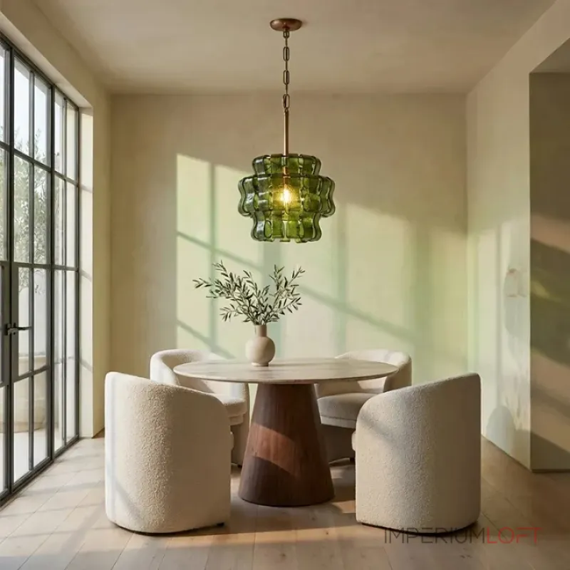 Подвесной светильник KARIOKA Green+Bronze с изогнутыми подвесами из фактурного стекла от Vinsa Подвесной светильник KARIOKA Green+Bronze с изогнутыми подвесами из фактурного стекла от Vinsa