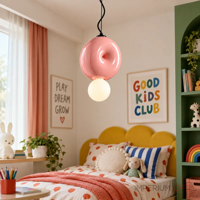 Подвесной светильник BUBBI Pink с ярким плафоном из стекла и керамики от Vinsa