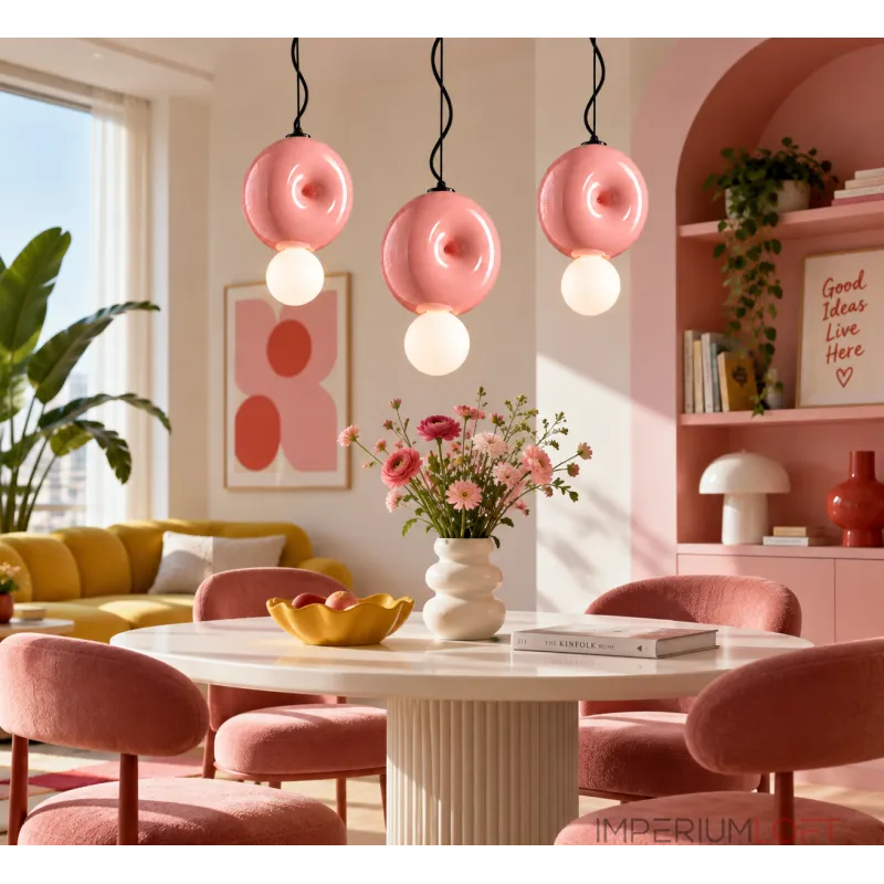Подвесной светильник BUBBI Pink с ярким плафоном из стекла и керамики от Vinsa