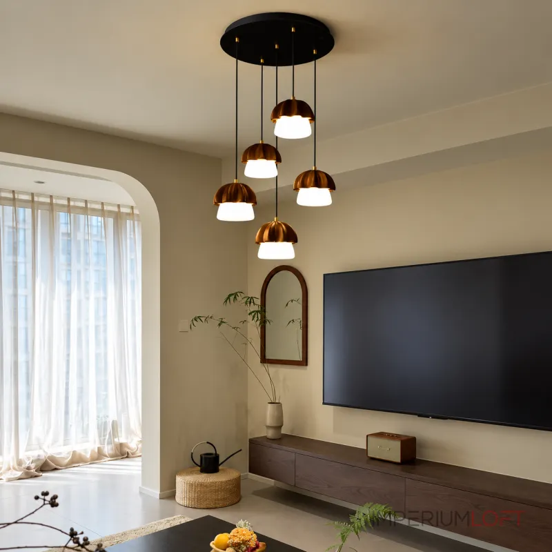 Подвесной светильник Mello Dark Brown P5 Round с деревянным плафоном от Vinsa