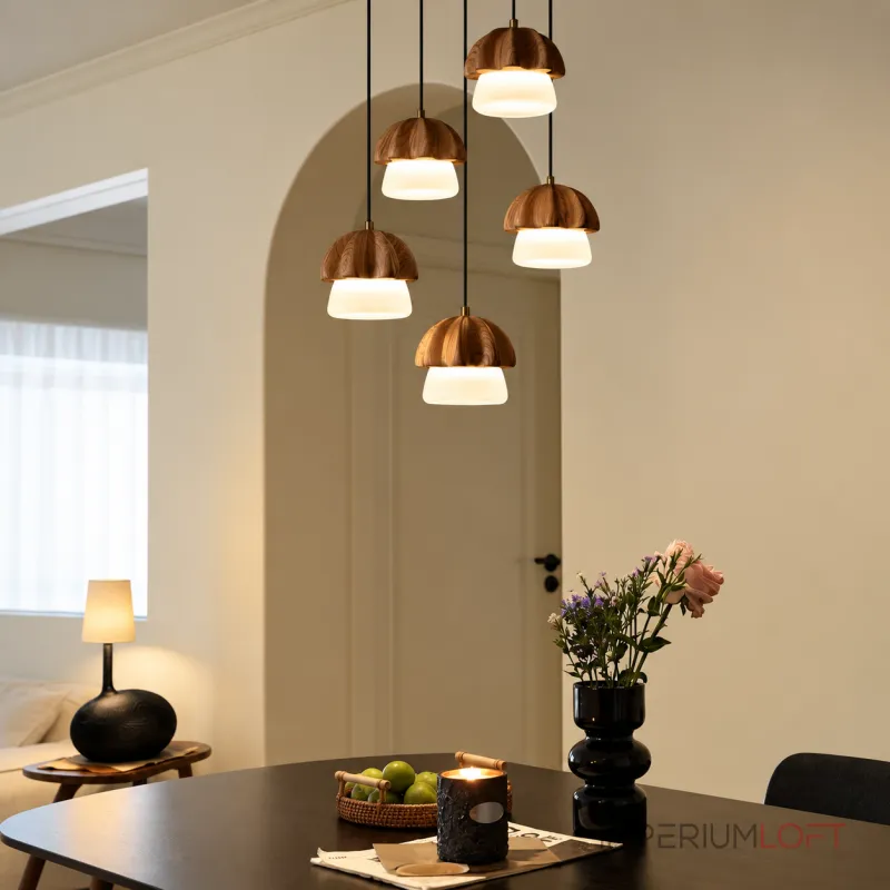 Подвесной светильник Mello Dark Brown P5 Round с деревянным плафоном от Vinsa