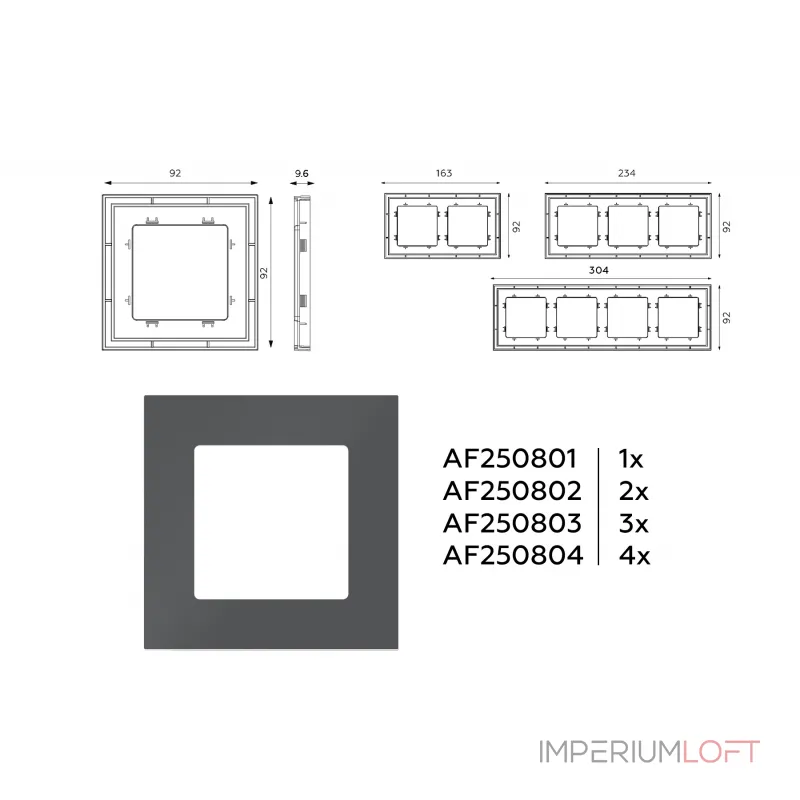 Рамка ALFA Qubi (Графит Мягкое касание) 1-ая AF250801 от ImperiumLoft