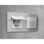 Лицевая панель ALFA (Серебро глянец) для электрической розетки с заземлением со шторками и крышкой IP44 QUANT AP4080 от ImperiumLoft