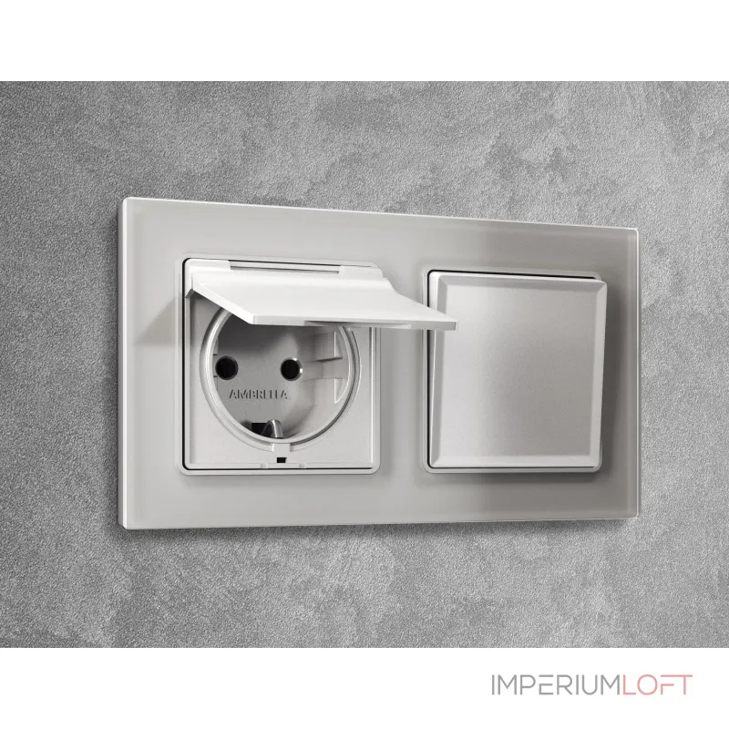 Лицевая панель ALFA (Серебро глянец) для электрической розетки с заземлением со шторками и крышкой IP44 QUANT AP4080 от ImperiumLoft Лицевая панель ALFA (Серебро глянец) для электрической розетки с заземлением со шторками и крышкой IP44 QUANT AP4080 от ImperiumLoft