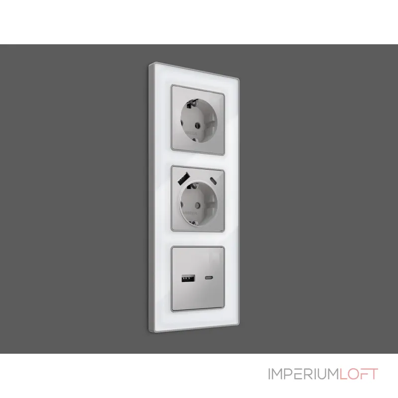 Лицевая панель для электрической розетки с заземлением со шторками 2USB A+C Ambrella Volt ALFA AP4100