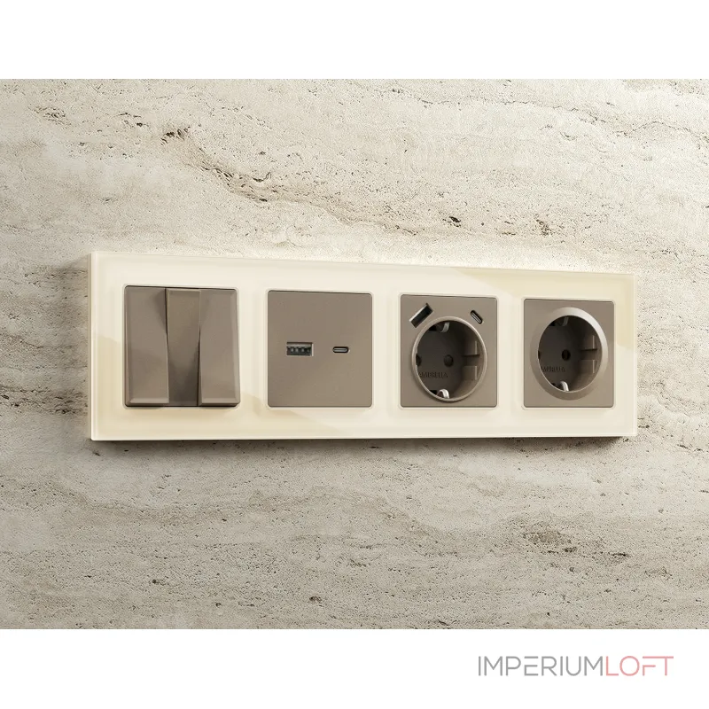Лицевая панель для электрической розетки с заземлением со шторками 2USB A+C Ambrella Volt ALFA AP6400