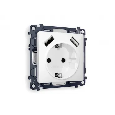 Комплект механизма электрической розетки 2USB A+A 18W быстрая зарядка с заземлением и шторками 2P+E 16A-250V Ambrella Volt MA MA109010