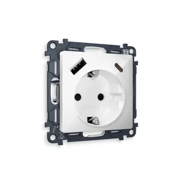Комплект механизма электрической розетки 2USB A+C 20W быстрая зарядка с заземлением и шторками 2P+E 16A-250V Ambrella Volt MA MA110010