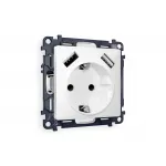 Комплект механизма электрической розетки 2USB A+A 18W быстрая зарядка с заземлением со шторками 2P+E 16A-250V Ambrella Volt MA MA129010