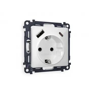 Комплект механизма электрической розетки 2USB A+C 20W быстрая зарядка с заземлением со шторками 2P+E 16A-250V Ambrella Volt MA MA130010