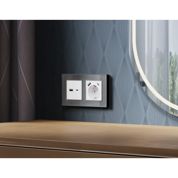Комплект механизма розетки ALFA MA131010 Белый матовый 2USB A+C 20W быстрая зарядка QUANT от ImperiumLoft