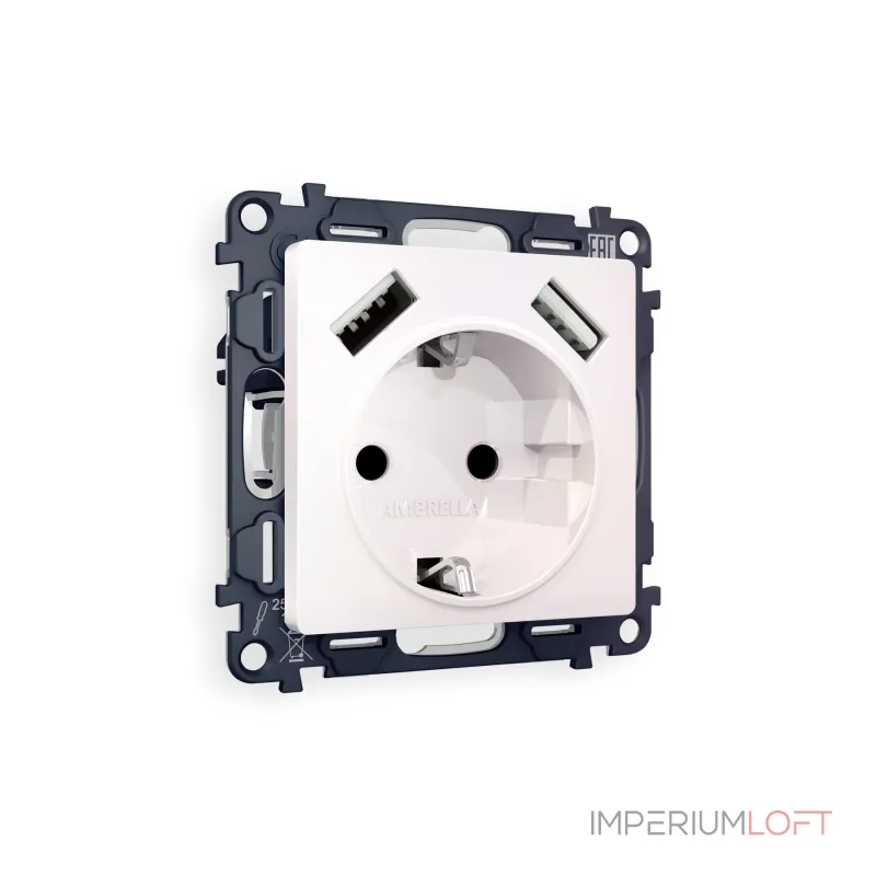 Комплект механизма электрической розетки 2USB A+A 18W быстрая зарядка с заземлением и шторками 2P+E 16A-250V Ambrella Volt MA MA209010 Комплект механизма электрической розетки 2USB A+A 18W быстрая зарядка с заземлением и шторками 2P+E 16A-250V Ambrella Volt MA MA209010