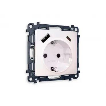 Комплект механизма электрической розетки 2USB A+C 20W быстрая зарядка с заземлением и шторками 2P+E 16A-250V Ambrella Volt MA MA210010
